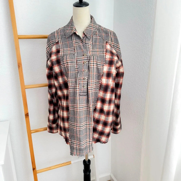 Free People Wildfire Plaid Top Blouse Shirt Flannel Oversized Slouchy Cotton - Picture 3 of 14